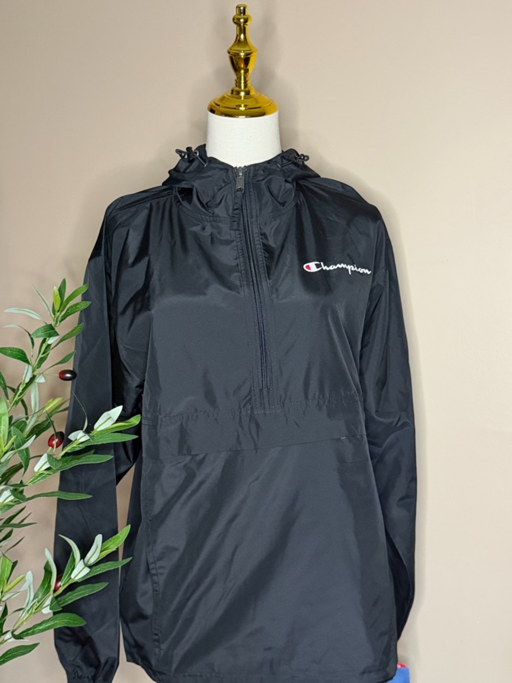 450. Champion Black Quarter Zip Windbreaker Jacket NWT Lightweight Pullover - Picture 2 of 3